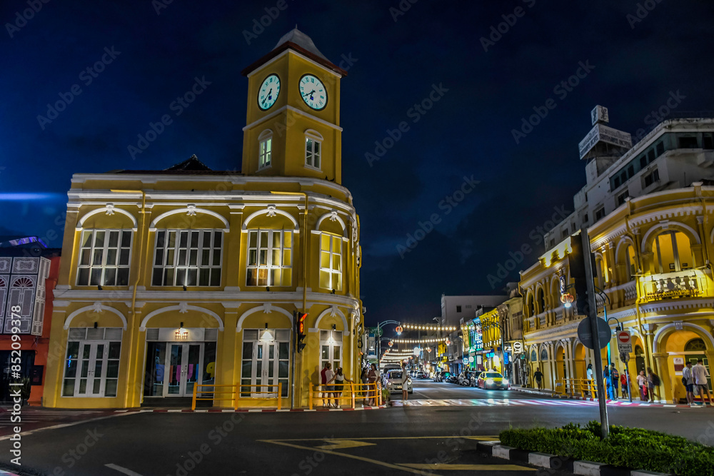 Fototapeta premium Phuket old town landscape in Thailand at night time