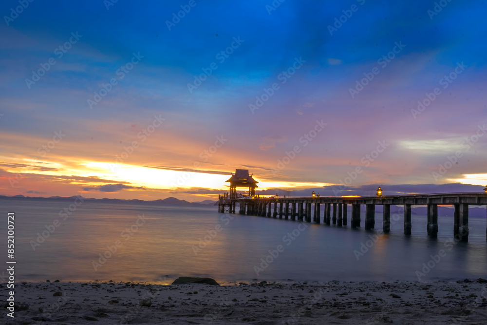 Koh yao yai island long exposure seascape in Phang Nga Thailand during sunset Koh yao yai island long exposure seascape in Phang Nga Thailand during sunset