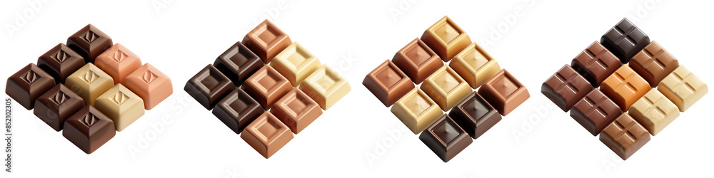 Set of Chocolate Squares isolated on transparent png background. Generative ai Set of Chocolate Squares isolated on transparent png background. Generative ai