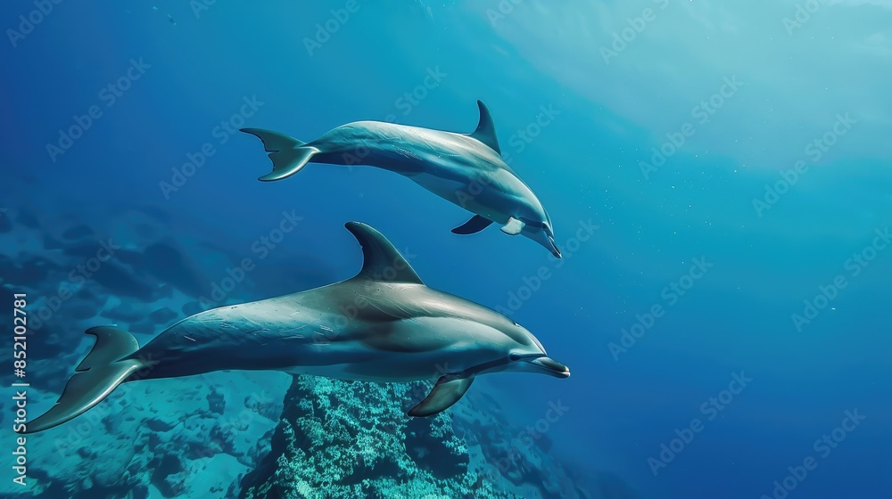 Fototapeta premium Spinner dolphins education at Sataya Egypt s Southern Red Sea