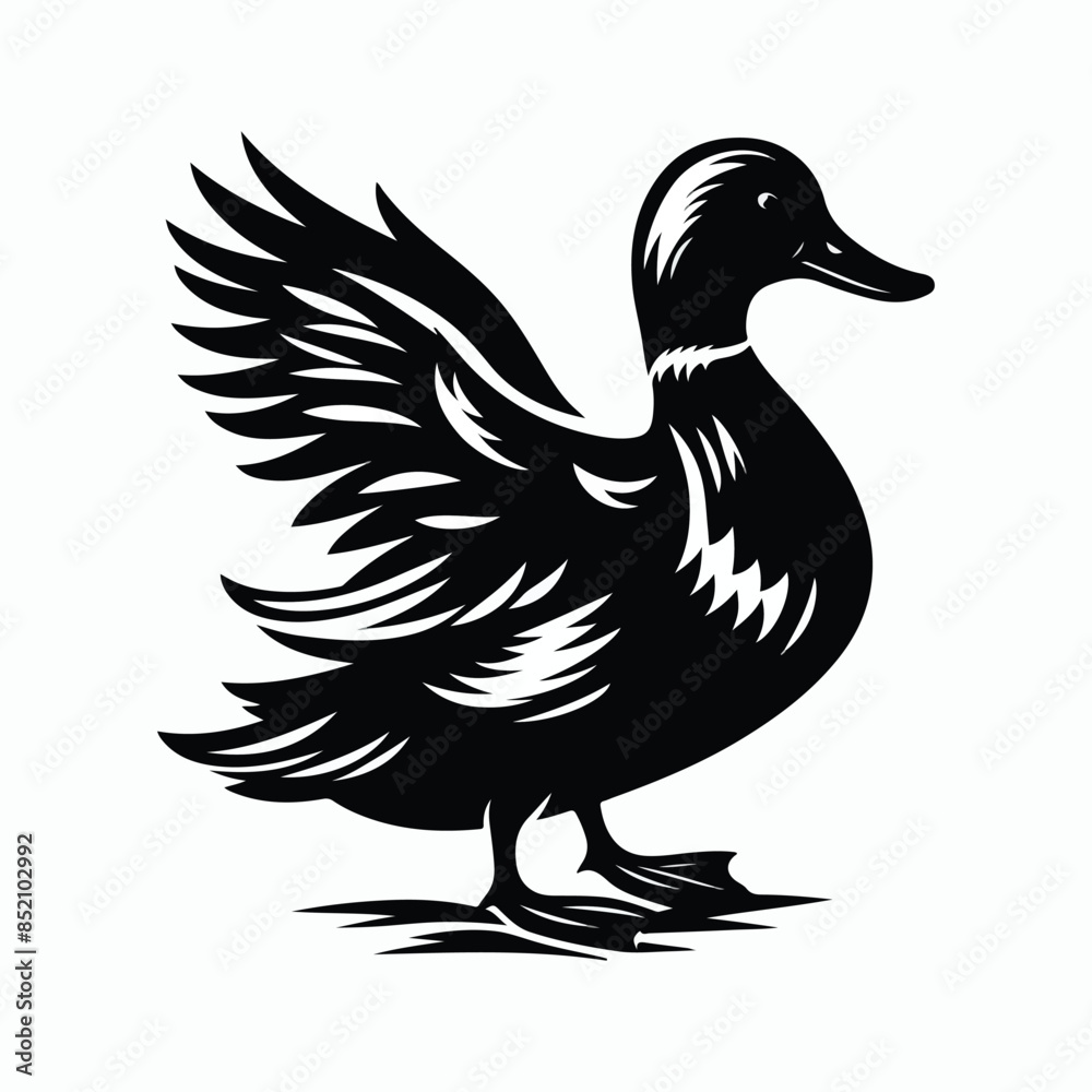 Fototapeta premium Black a duck silhouette vector illustration on white background