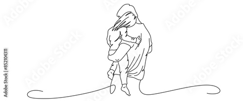 daughter carried by father line art style. father's day and children's day vector elements