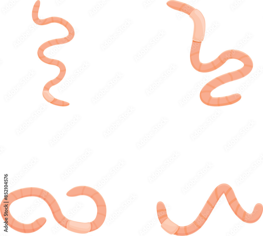 Fototapeta premium Earthworm icons set cartoon vector. Amusing adorable earthworm. Insect, nature