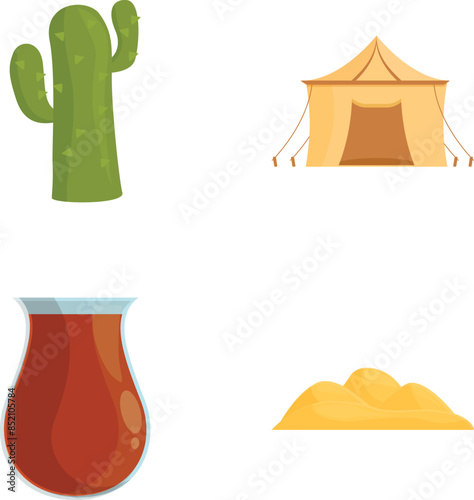 Bedouin life icons set cartoon vector. Bedouin culture and life item. Nomadic lifestyle