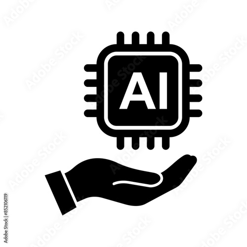 Artificial intelligence icon. Semiconductor. CPU. Processor. AI chip in hand. Vector icon isolated on white background.
