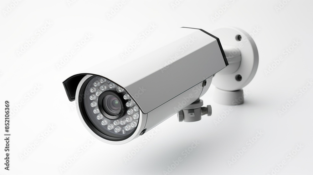 White Security Camera Mounted on White Background White Security Camera Mounted on White Background