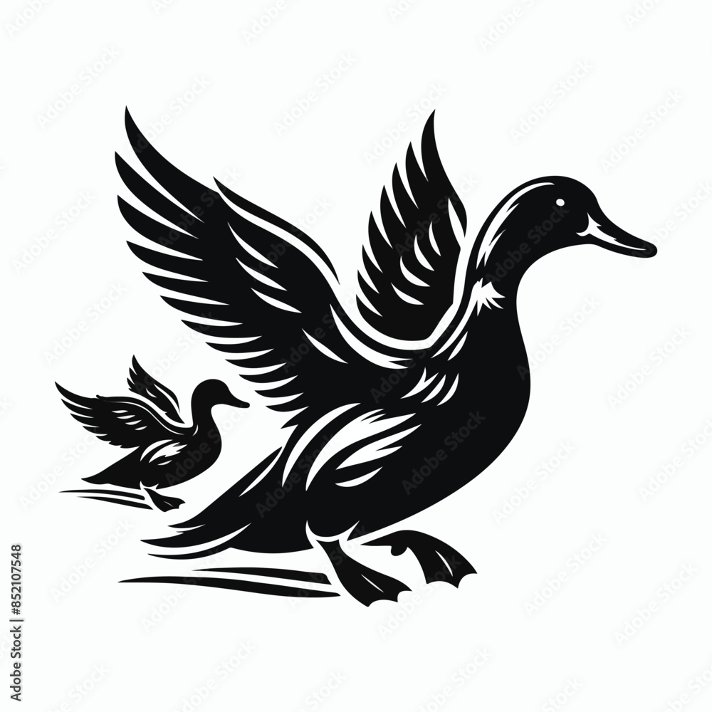 Fototapeta premium Black a duck silhouette vector illustration on white background