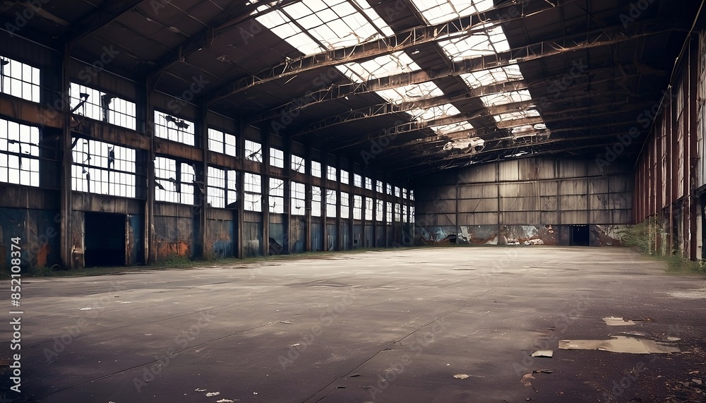Old abandoned industrial metal hangar, rusty and empty created with generative ai Old abandoned industrial metal hangar, rusty and empty created with generative ai