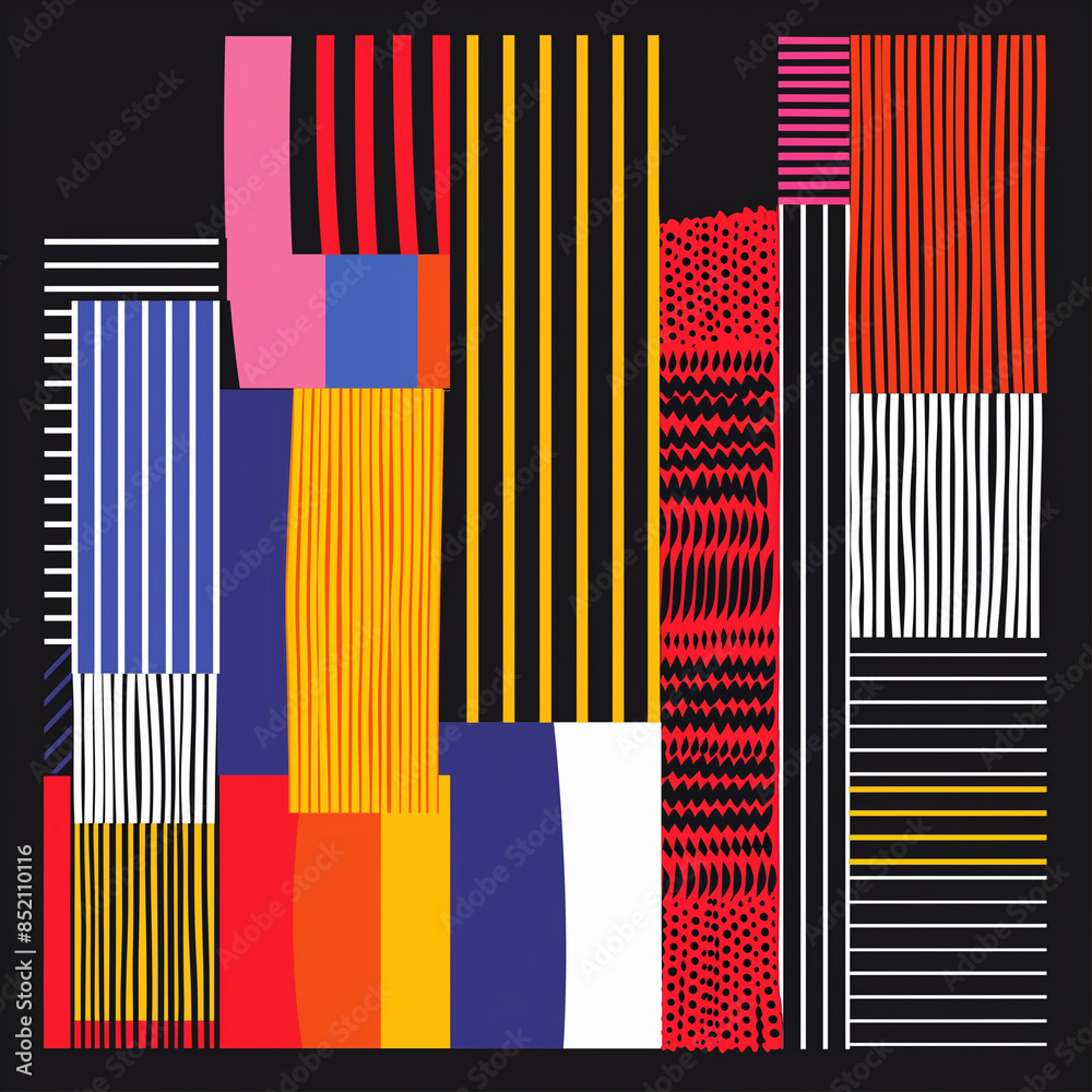 Flat drawing of vibrant abstract geometric pattern with bold colors, modern graphic design. Flat drawing of vibrant abstract geometric pattern with bold colors, modern graphic design.