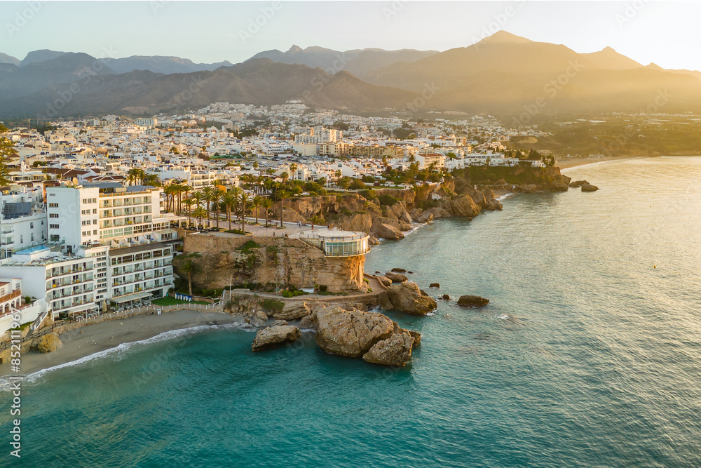 Balcon de Europa in Nerja on Costa del Sol at sunrise in Andalusia, Spain
