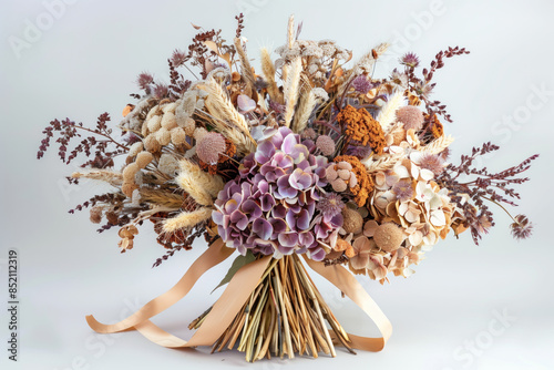 A bouquet of flowers with a bunch of stems tied together