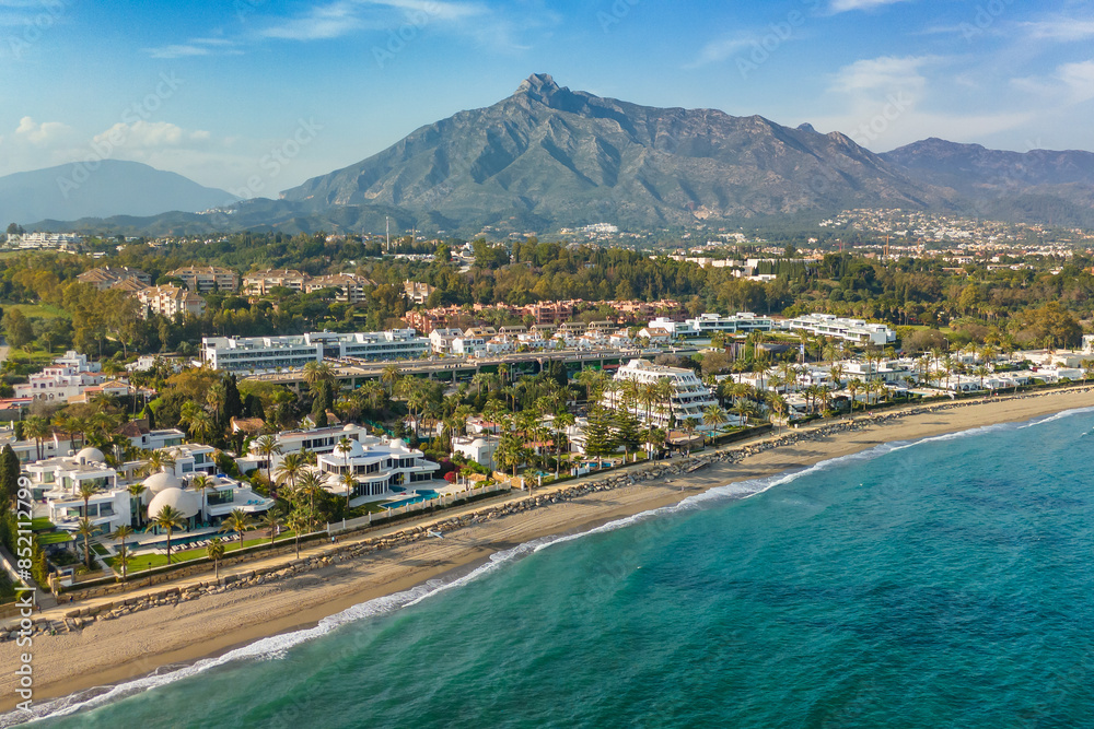 Aerial view of the luxurious Marbella town, Costa del Sol, Andalusia, Spain