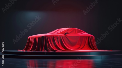 Red car unveiling on a stage