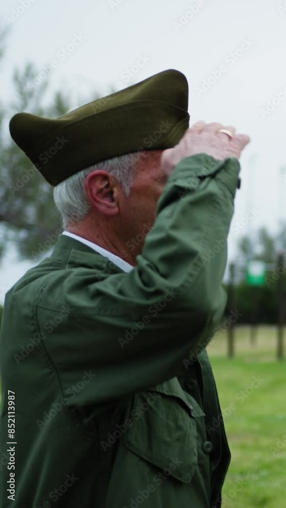 Veteran And Military Greeting Each Other In American Memorial Day Park