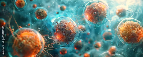 microscopic view of human cells, cell regeneration and structure