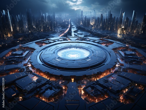 A futuristic city nestled a...