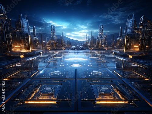 A futuristic city nestled a...