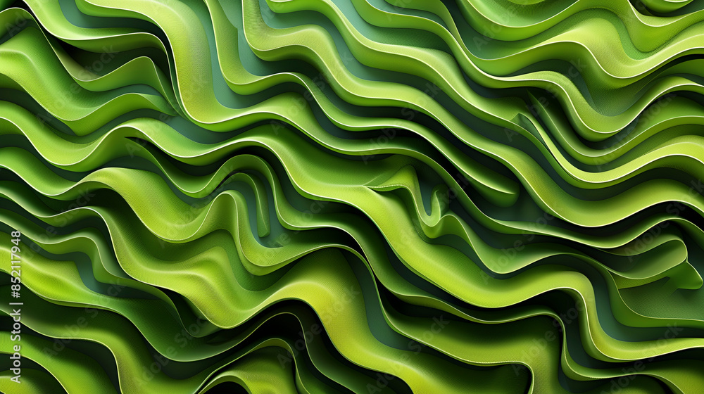 Fototapeta premium Abstract Green Wavy Texture: A Visual Symphony of Flowing Lines