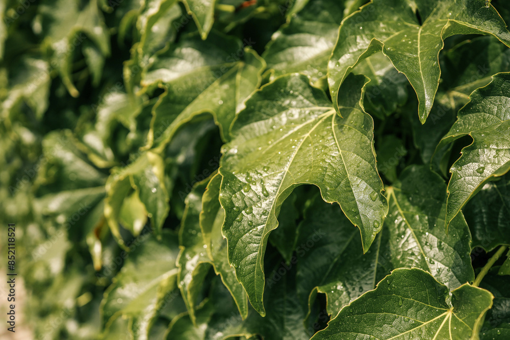 Leaves of wild grapes. Wall of leaves of wild grapes. Close up texture of green wild grape leaves Leaves of wild grapes. Wall of leaves of wild grapes. Close up texture of green wild grape leaves