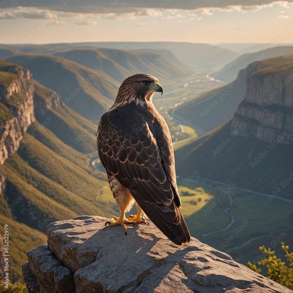 Fototapeta premium Majestic Hawk Cliff Edge Dramatic Lighting Cinematic Shot