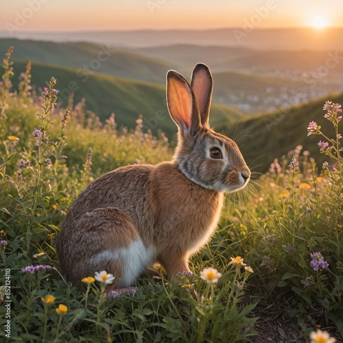 Graceful Rabbit at Sunrise Cinematic Nature Scene