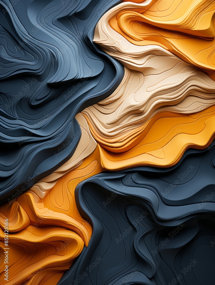 3d rendering of an abstract wave pattern in orange blue and black 3d rendering of an abstract wave pattern in orange blue and black