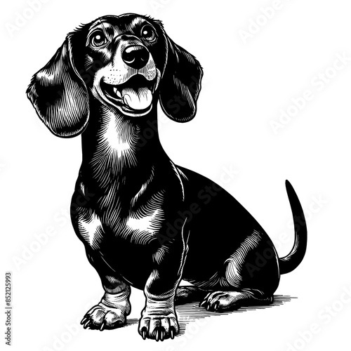 Hand drawn Cute Dachshund in full-body, vector sketch isolated on white background.	