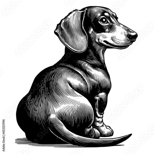 Hand drawn Cute Dachshund in full-body, vector sketch isolated on white background.	