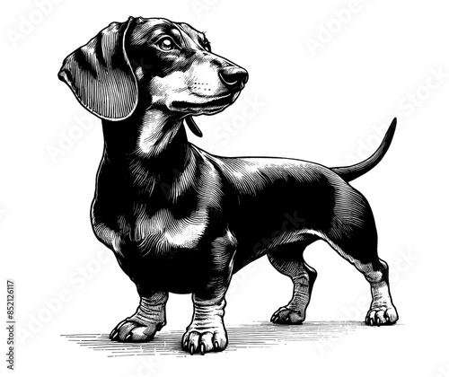Hand drawn Cute Dachshund in full-body, vector sketch isolated on white background.	