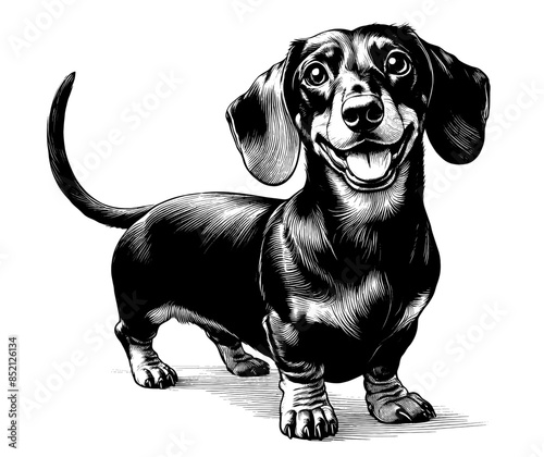 Hand drawn Cute Dachshund in full-body, vector sketch isolated on white background.	