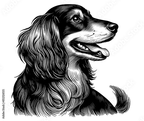 Hand drawn cute Dachshund portrait, vector sketch isolated on white background.	