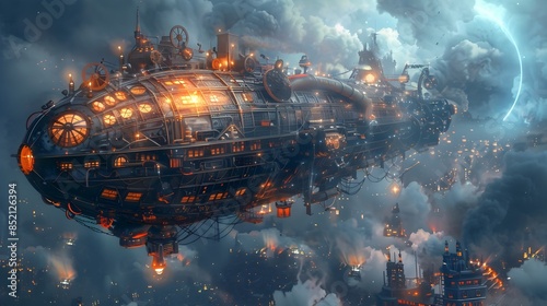 SteamPunk Airship Intricate of a Vintage RetroFuturistic Flying Machine