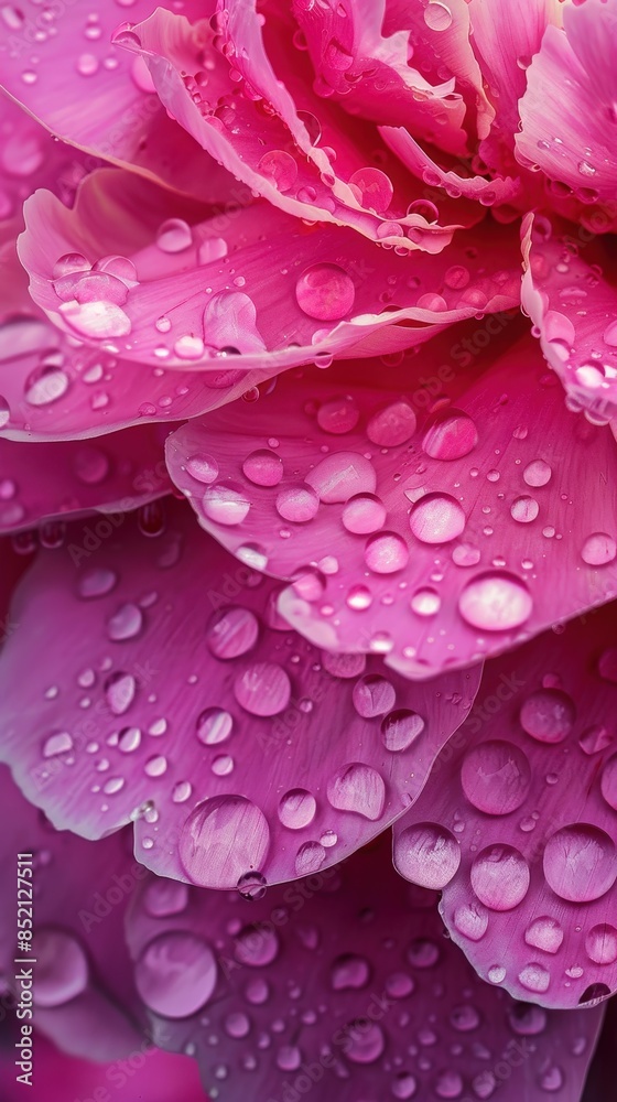 Fototapeta premium Pink peony petals with water droplets, in the style of macro photography