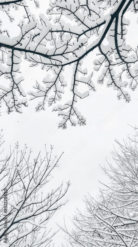 Obraz premium Close up of a tree covered in snow, winter background