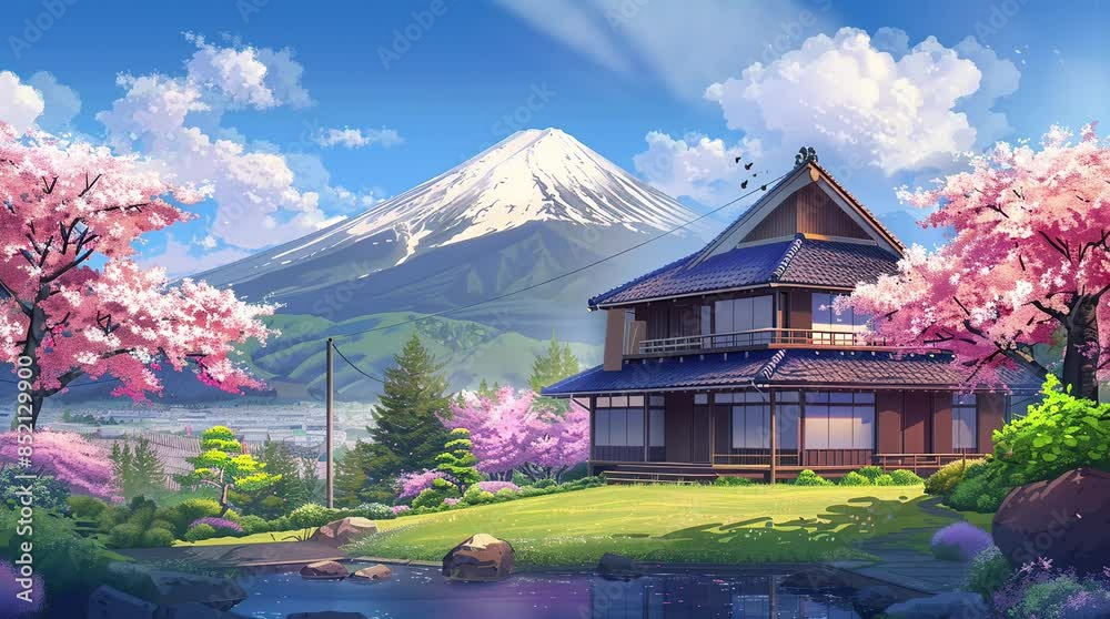 Traditional Japanese house nestled by a majestic mountain.
Seamless looping 4k time-lapse virtual video animation background. Generated AI Traditional Japanese house nestled by a majestic mountain.
Seamless looping 4k time-lapse virtual video animation background. Generated AI