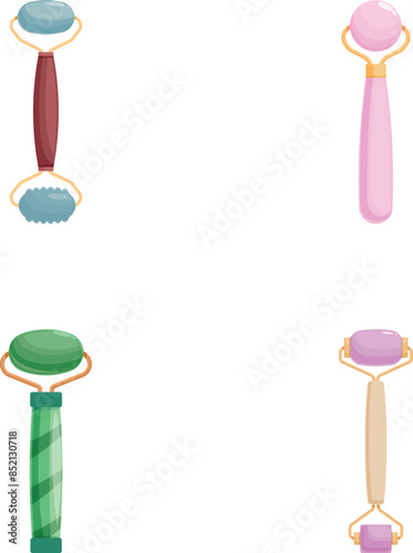 Collection of four colorful cartoon makeup brushes with different bristle and handle designs