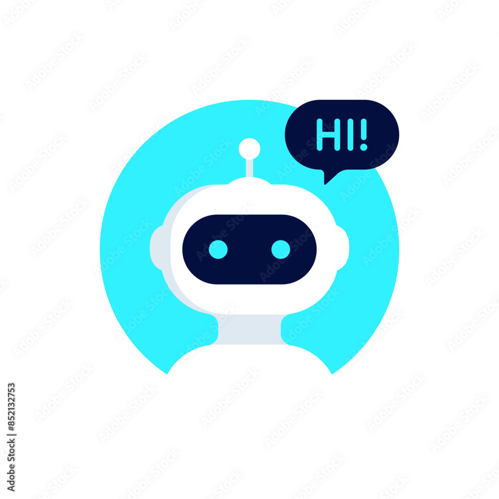 Chat bot icon design. Robot say Hi. Virtual smart assistant Bot icon. Chatbot symbol concept. Voice support service Chat bot. Vector illustration. Chat bot icon design. Robot say Hi. Virtual smart assistant Bot icon. Chatbot symbol concept. Voice support service Chat bot. Vector illustration.
