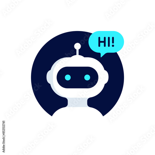 Chat bot icon design. Robot say Hi. Virtual smart assistant Bot icon. Chatbot symbol concept. Voice support service Chat bot. Vector illustration.