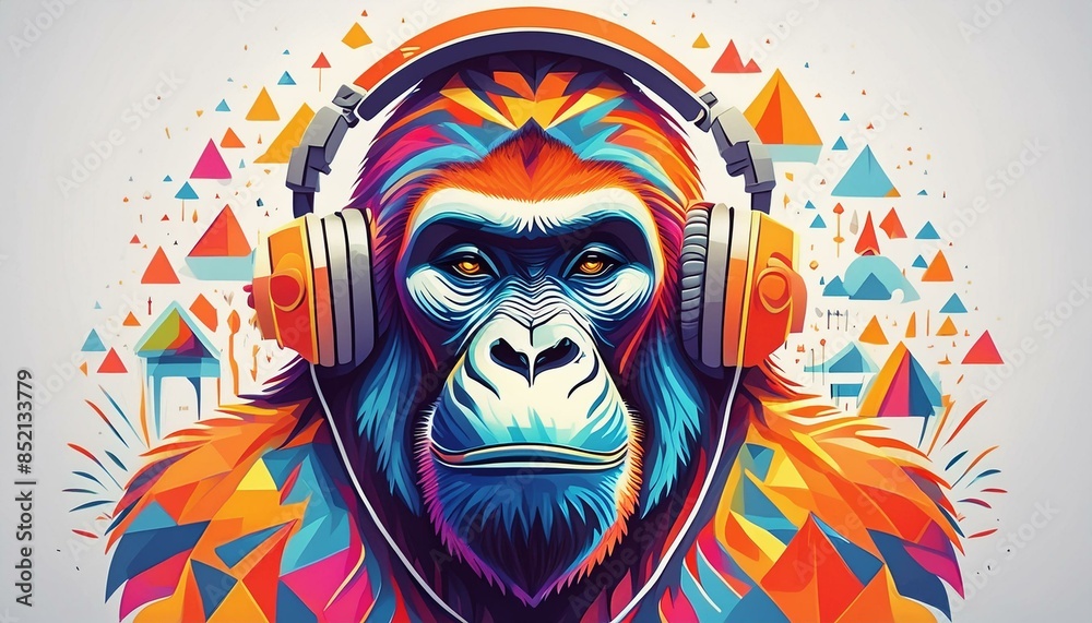 Walkman Pop Art Minimalistic surreal hand drawing of a gorilla on a white background as a modern poster decoration Walkman Pop Art Minimalistic surreal hand drawing of a gorilla on a white background as a modern poster decoration