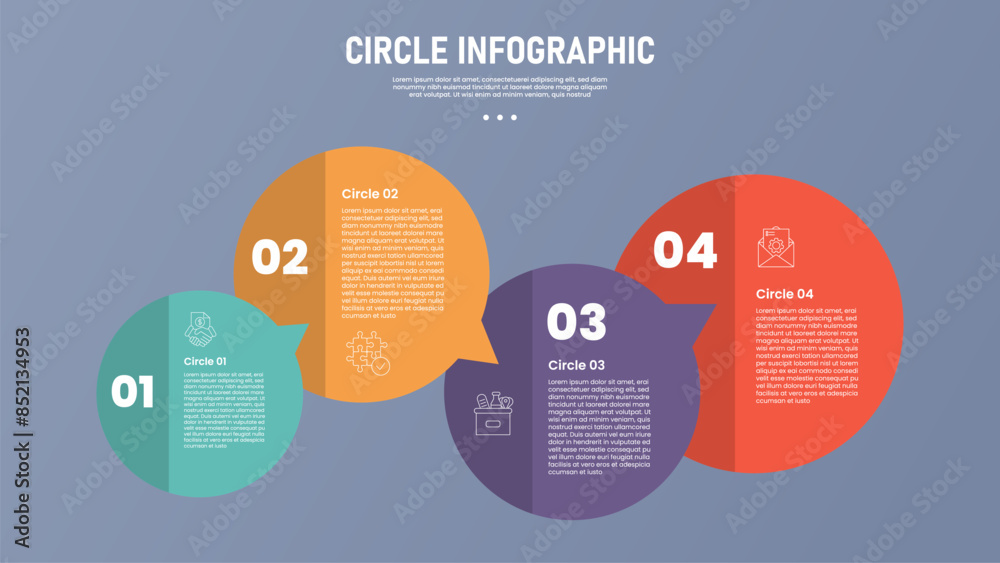 4 point circle infographic stage or step template with callout comment ...