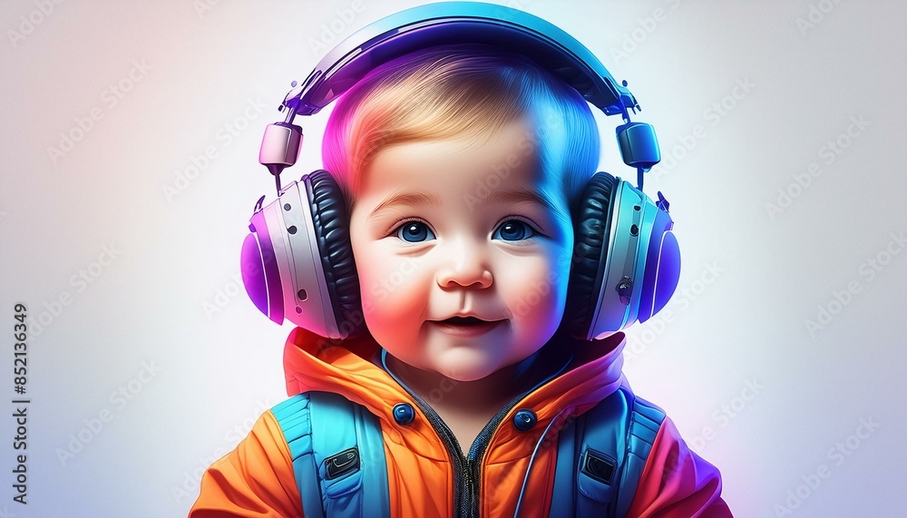 Walkman Pop Art Minimalist, surreal hand drawing of a baby on a white background as a modern poster decoration Walkman Pop Art Minimalist, surreal hand drawing of a baby on a white background as a modern poster decoration