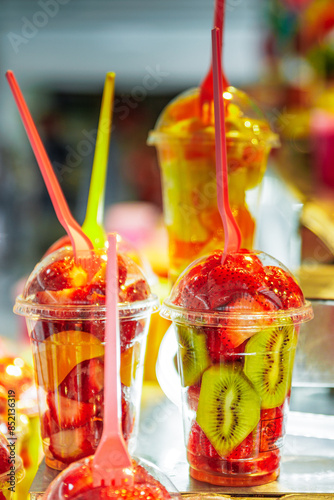 Glasses with cut fruit inside