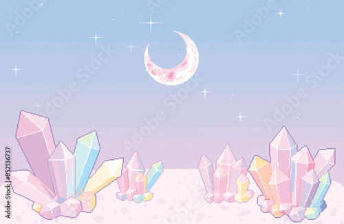 クリスタルが輝くゆめかわいい惑星の背景素材