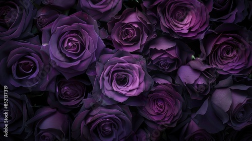 A luxurious backdrop of dark purple roses a single purple rose standing out against a black background a greeting card adorned with exquisite roses all captured in a rich dark toned image