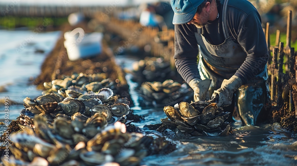 Oyster farming farming of bivalve Normandy coast France Cottentin region : Generative AI Oyster farming farming of bivalve Normandy coast France Cottentin region : Generative AI