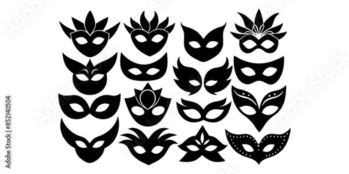 Beautiful carnival masks silhouettes for party, parade and carnival, for Mardi Gras and Halloween. Mask elements. Face mask

