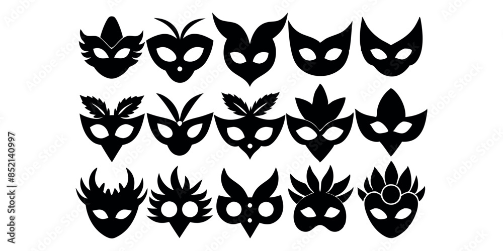 Beautiful carnival masks silhouettes for party, parade and carnival, for Mardi Gras and Halloween. Mask elements. Face mask
Beautiful carnival masks silhouettes for party, parade and carnival, for Mardi Gras and Halloween. Mask elements. Face mask
