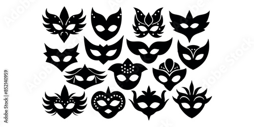 Beautiful carnival masks silhouettes for party, parade and carnival, for Mardi Gras and Halloween. Mask elements. Face mask
