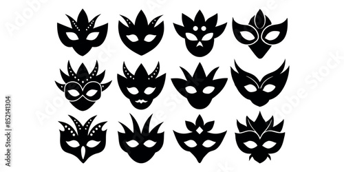Beautiful carnival masks silhouettes for party, parade and carnival, for Mardi Gras and Halloween. Mask elements. Face mask
