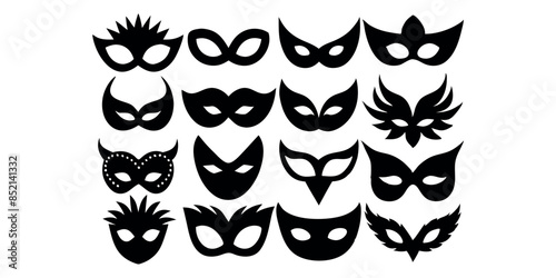 Beautiful carnival masks silhouettes for party, parade and carnival, for Mardi Gras and Halloween. Mask elements. Face mask

